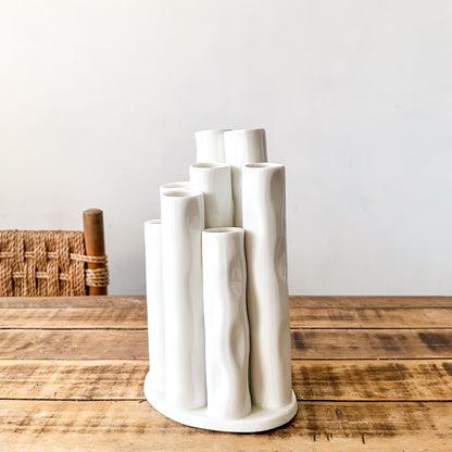 Florero Tubos Cerámica Esmaltada - Diseño Moderno Escultural Florero Frank Home Chile