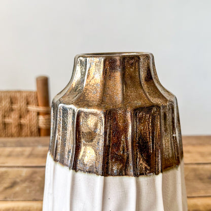 Florero Bicolor Cerámica Blanco Bronce Florero Frank Home Chile