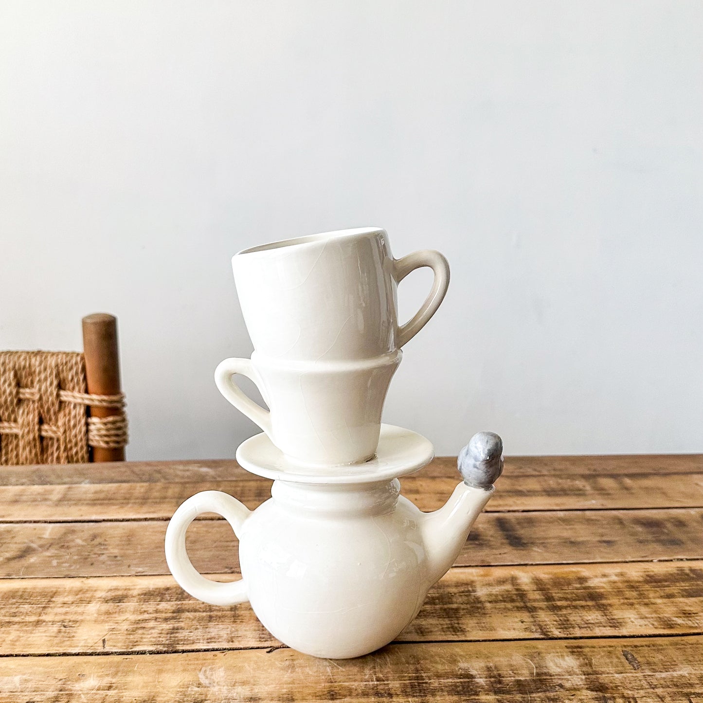 Florero Cerámica Esmaltada Tetera Tazas Florero Frank Home Chile