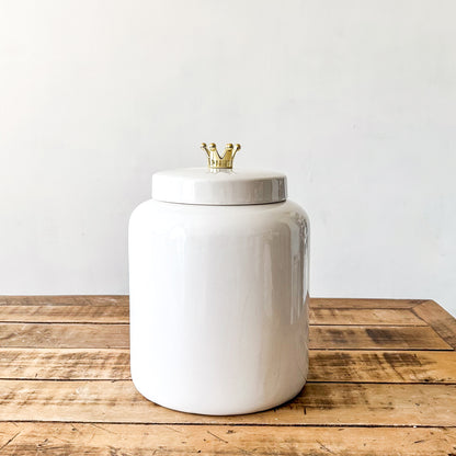 Ánfora Cerámica Esmaltada Blanca Tapa con Corona Anfora Frank Home Chile