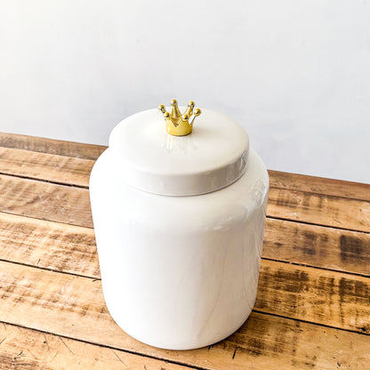 Ánfora Cerámica Esmaltada Blanca Tapa con Corona Anfora Frank Home Chile