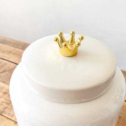 Ánfora Cerámica Esmaltada Blanca Tapa con Corona Anfora Frank Home Chile