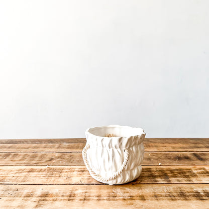 Mini Macetero Cerámica Blanca con Asas de Cuerda Macetero Frank Home Chile