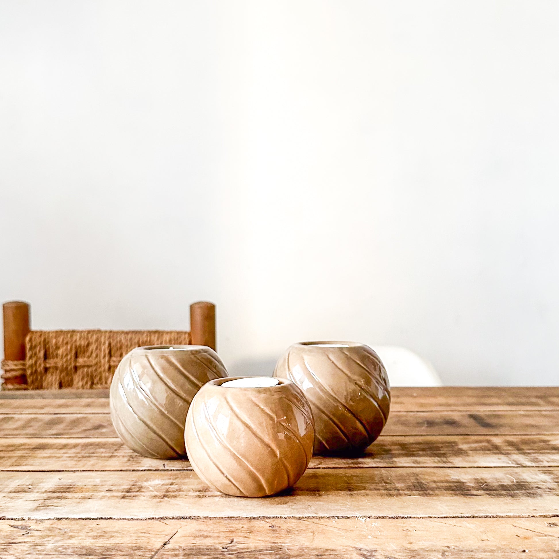 Set 3 Porta Velas Cerámica Esmaltada Líneas Porta Vela Frank Home Chile