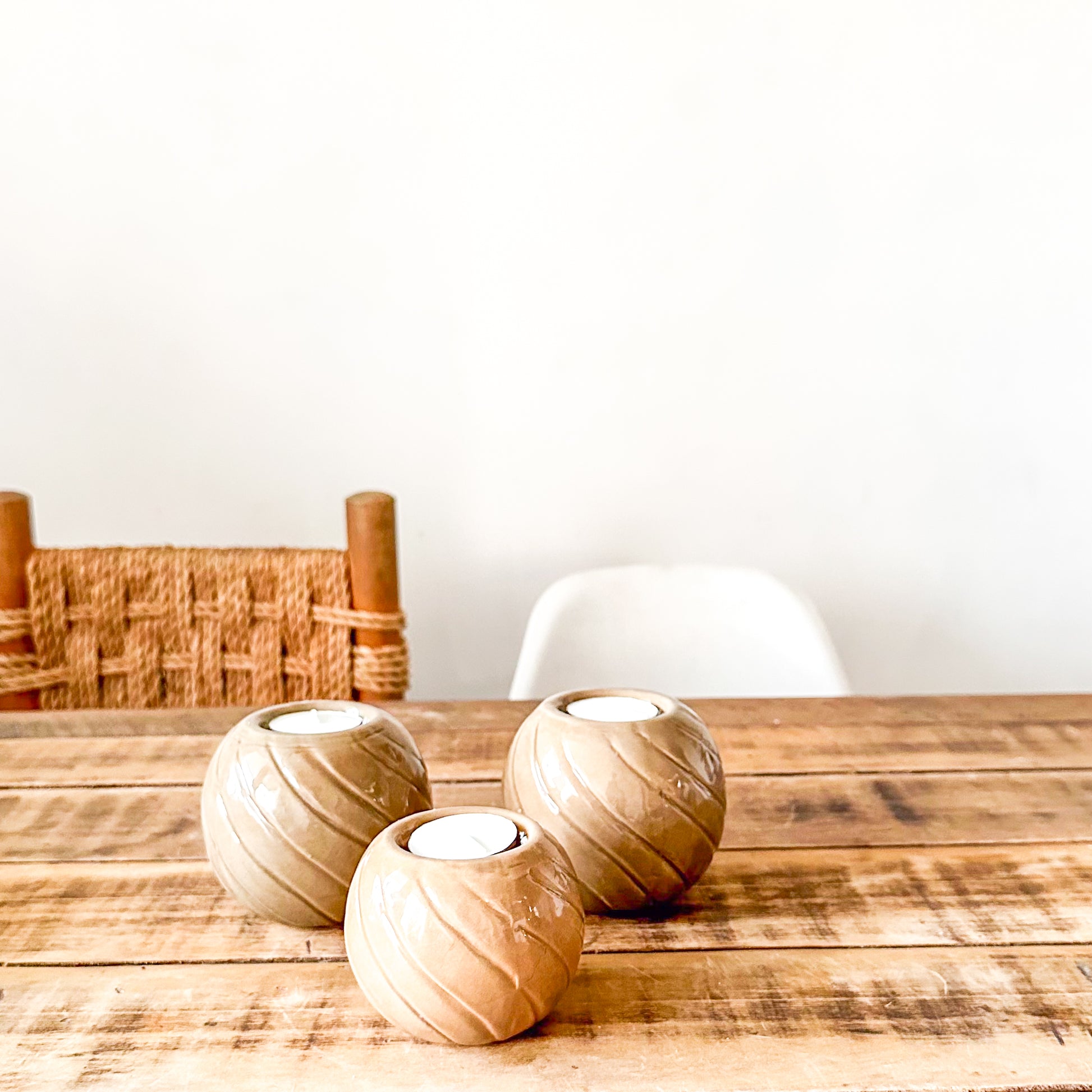 Set 3 Porta Velas Cerámica Esmaltada Líneas Porta Vela Frank Home Chile