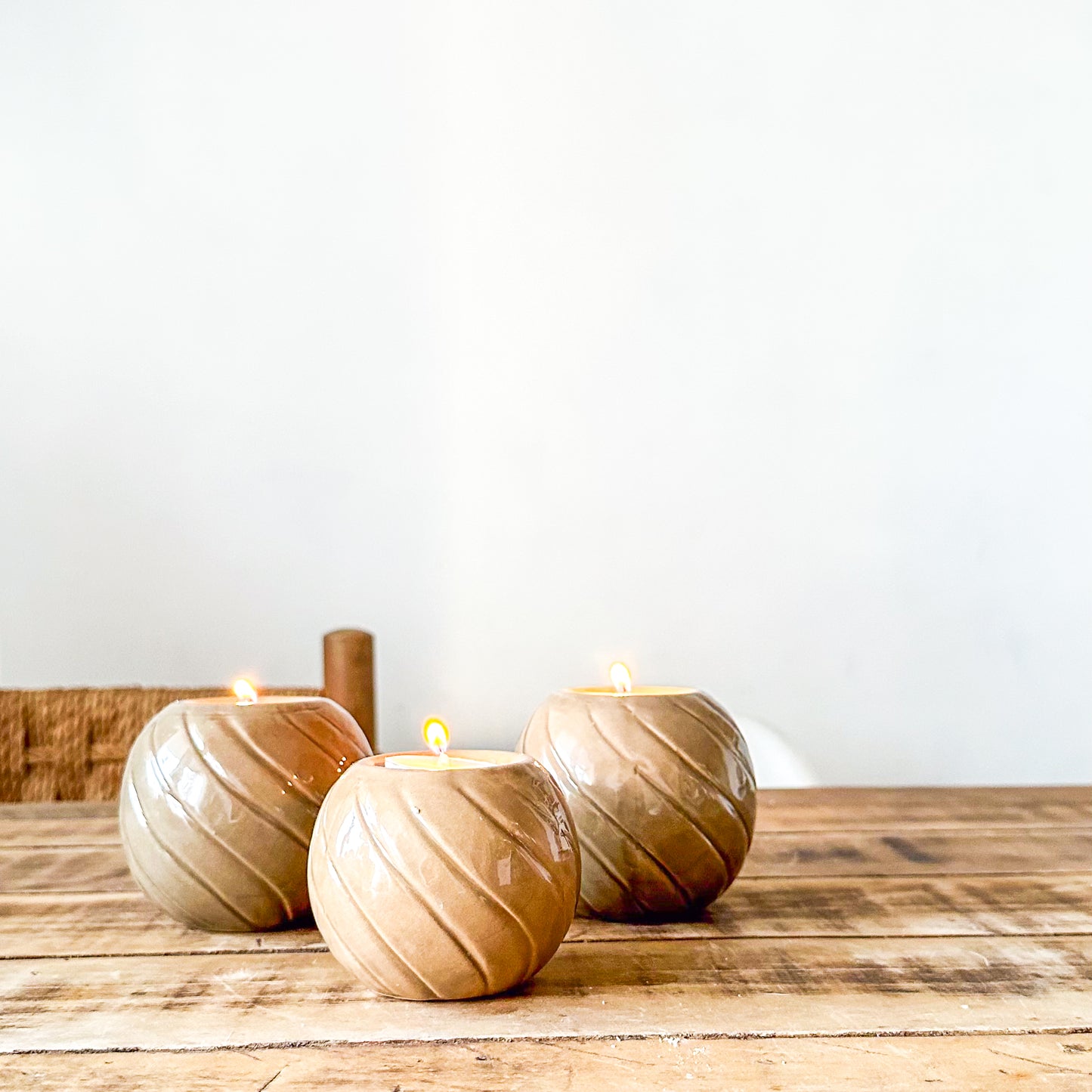 Set 3 Porta Velas Cerámica Esmaltada Líneas Porta Vela Frank Home Chile