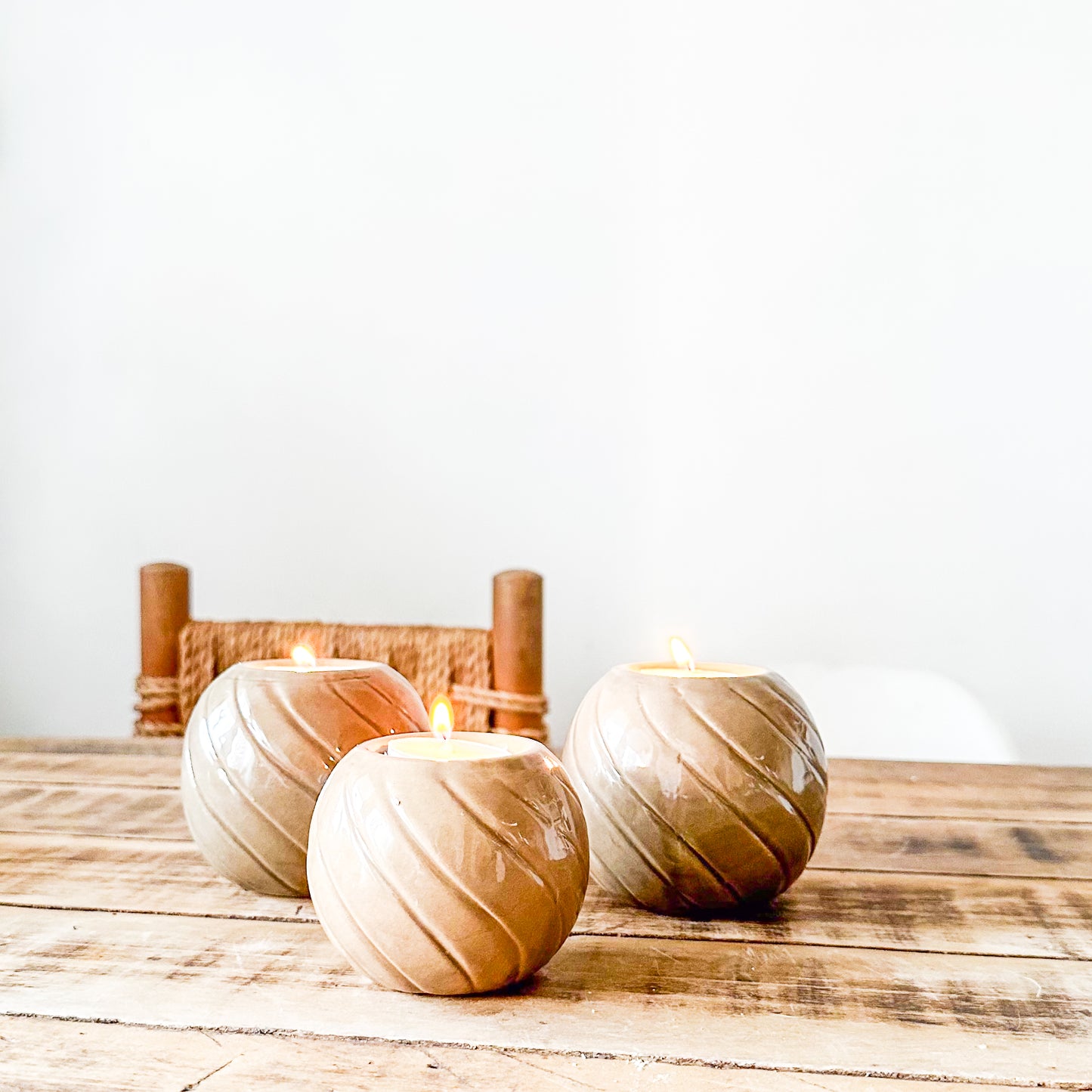 Set 3 Porta Velas Cerámica Esmaltada Líneas Porta Vela Frank Home Chile