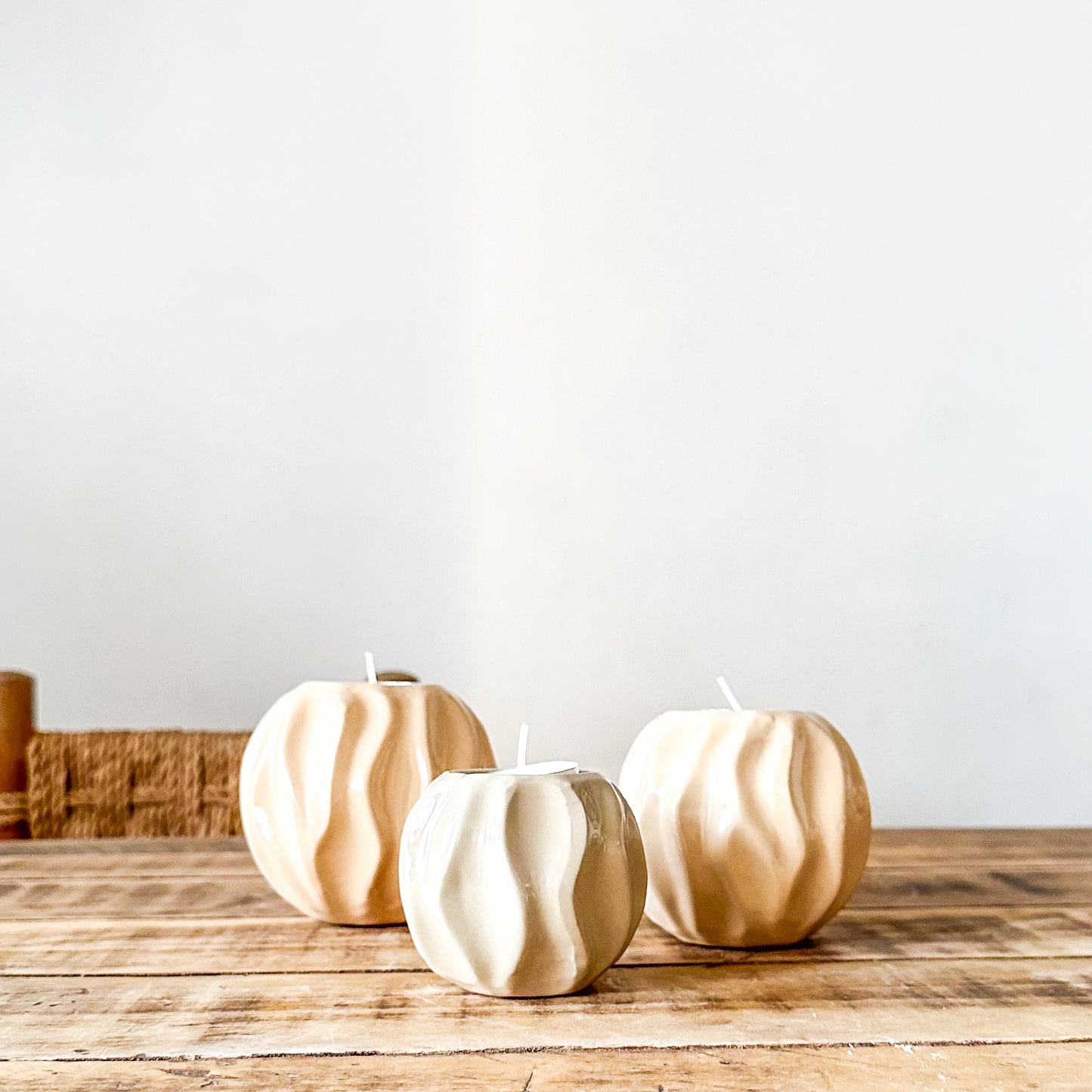 Set 3 Porta Velas Cerámica Esmaltada Ondas en Relieve Set Porta Velas Frank Home Chile