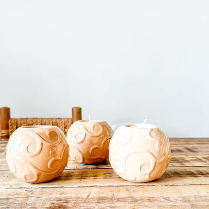 Set 3 Porta Velas Cerámica Esmaltada Relieve Ondas Florales Set Porta Velas Frank Home Chile