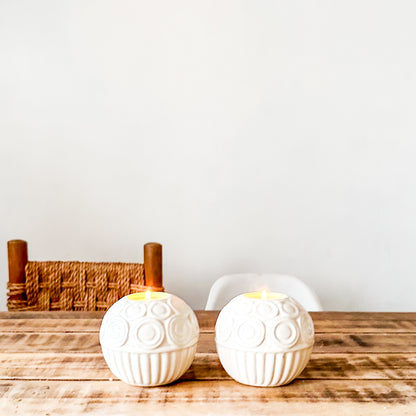 Set 2 Porta Velas Cerámica Esmaltada Blanca Texturas Set Porta Velas Frank Home Chile