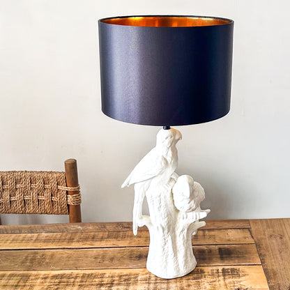 Lámpara Base Cerámica Esmaltada Pájaros Pantalla Negra Interior Dorado Lampara de mesa y escritorio Frank Home Chile