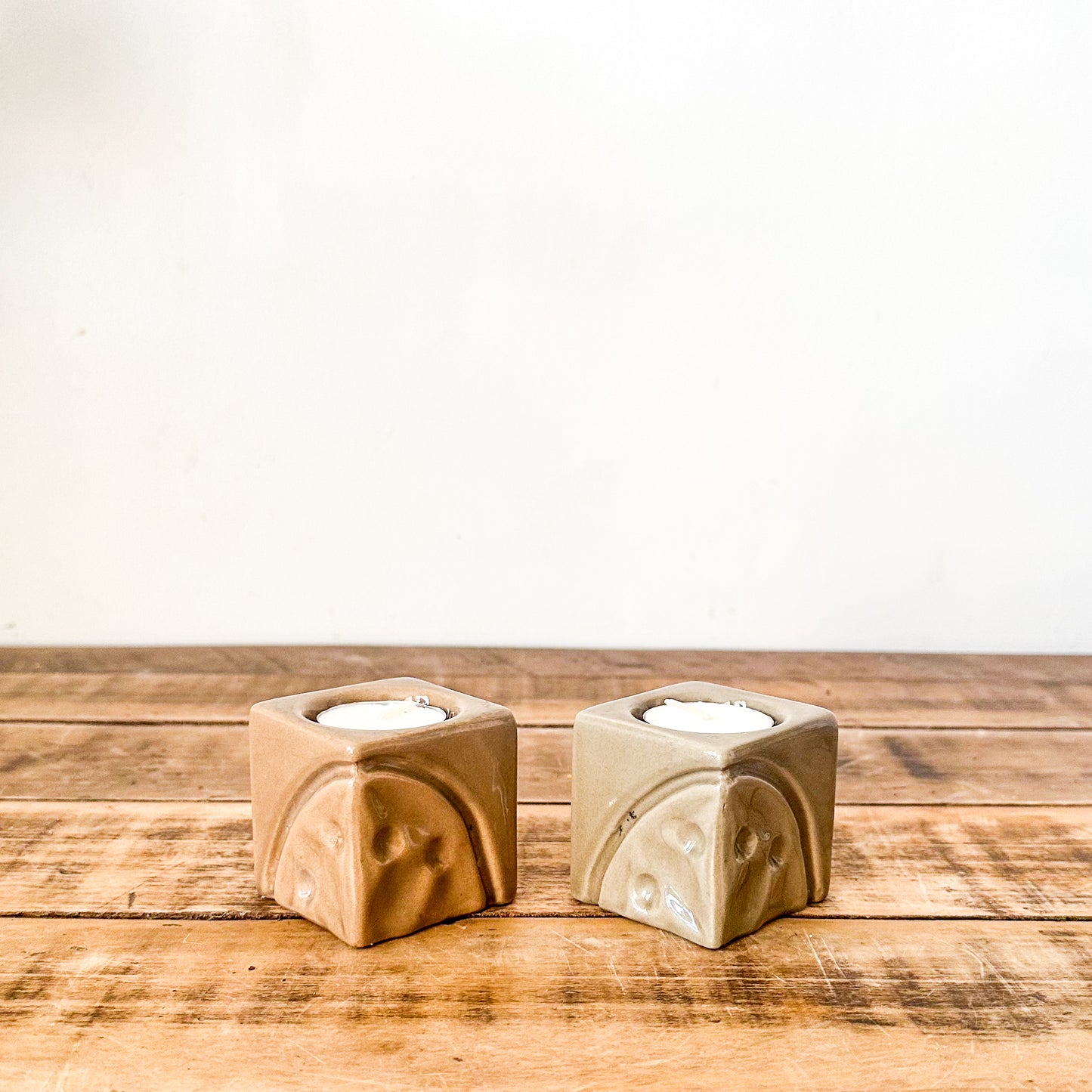 Set 2 Porta Velas Cuadrados Cerámica Esmaltada 6x6 cm Porta Velas Frank Home Chile