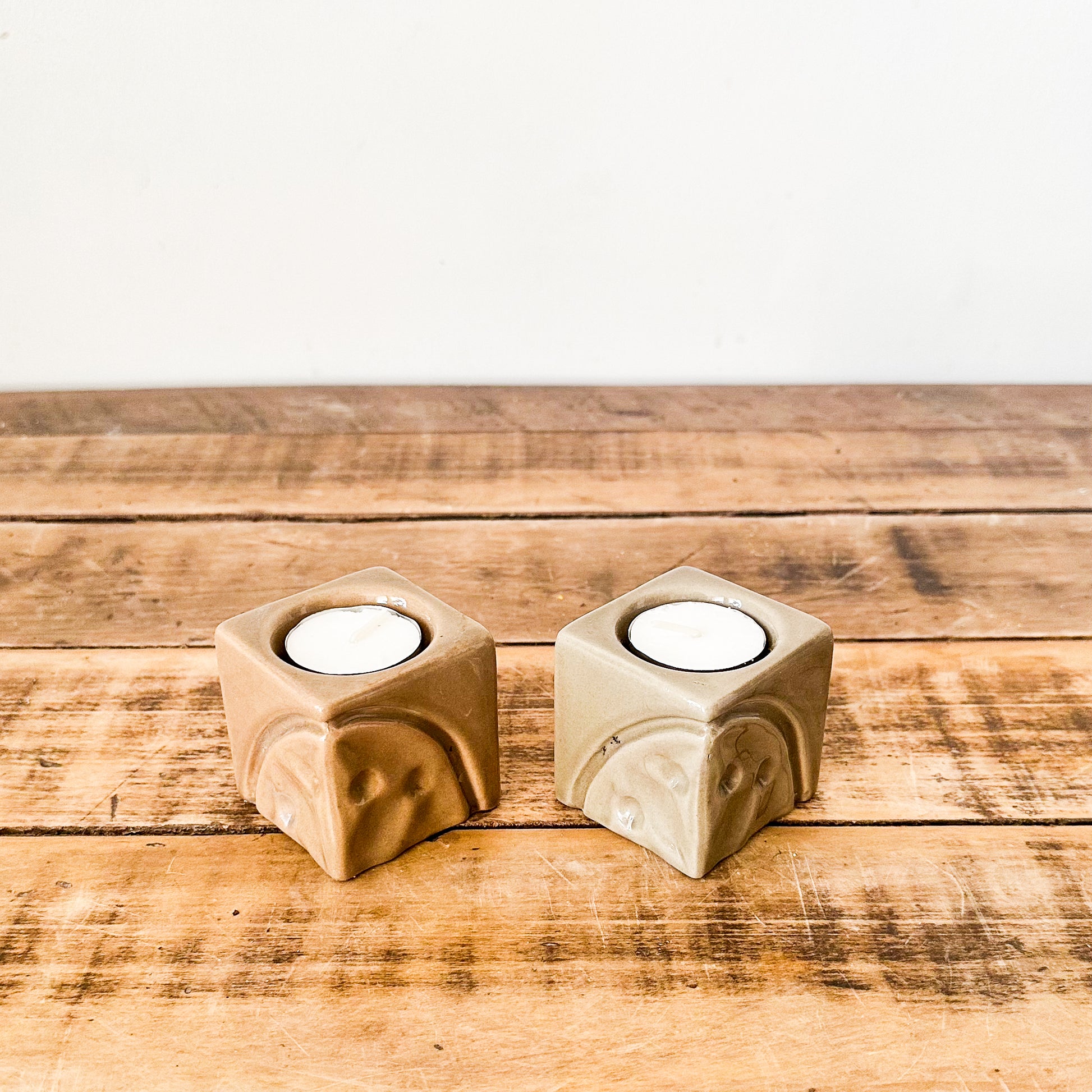 Set 2 Porta Velas Cuadrados Cerámica Esmaltada 6x6 cm Porta Velas Frank Home Chile