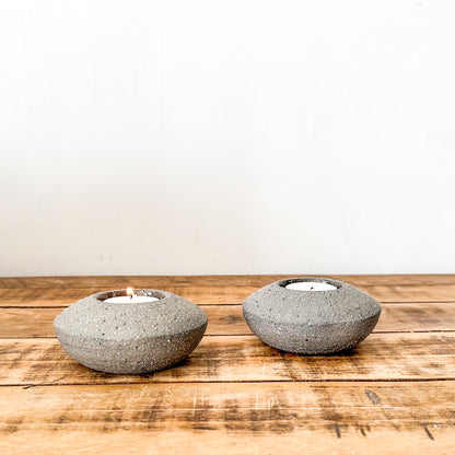 Set 2 Porta Vela Cerámica Rústica Gris Porta Vela Frank Home Chile