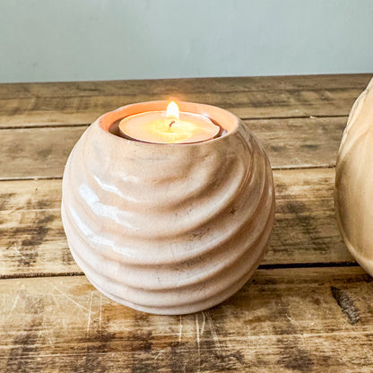 Set 2 Porta Velas Cerámica Esmaltada Flores y Ondas Set Porta Velas Frank Home Chile