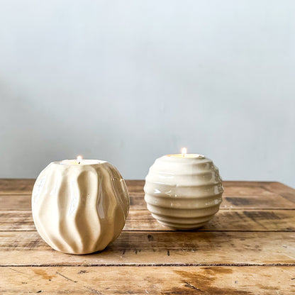 Set 2 Porta Velas Cerámica Esmaltada Espiral y Ondas Set Porta Velas Frank Home Chile