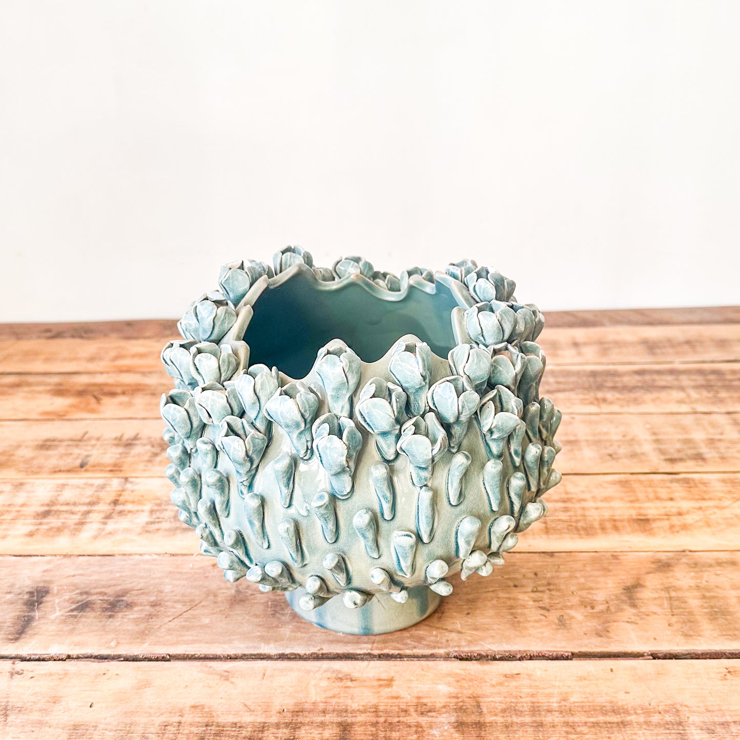 Jarrón Cerámica Relieve Turquesa 20 cm