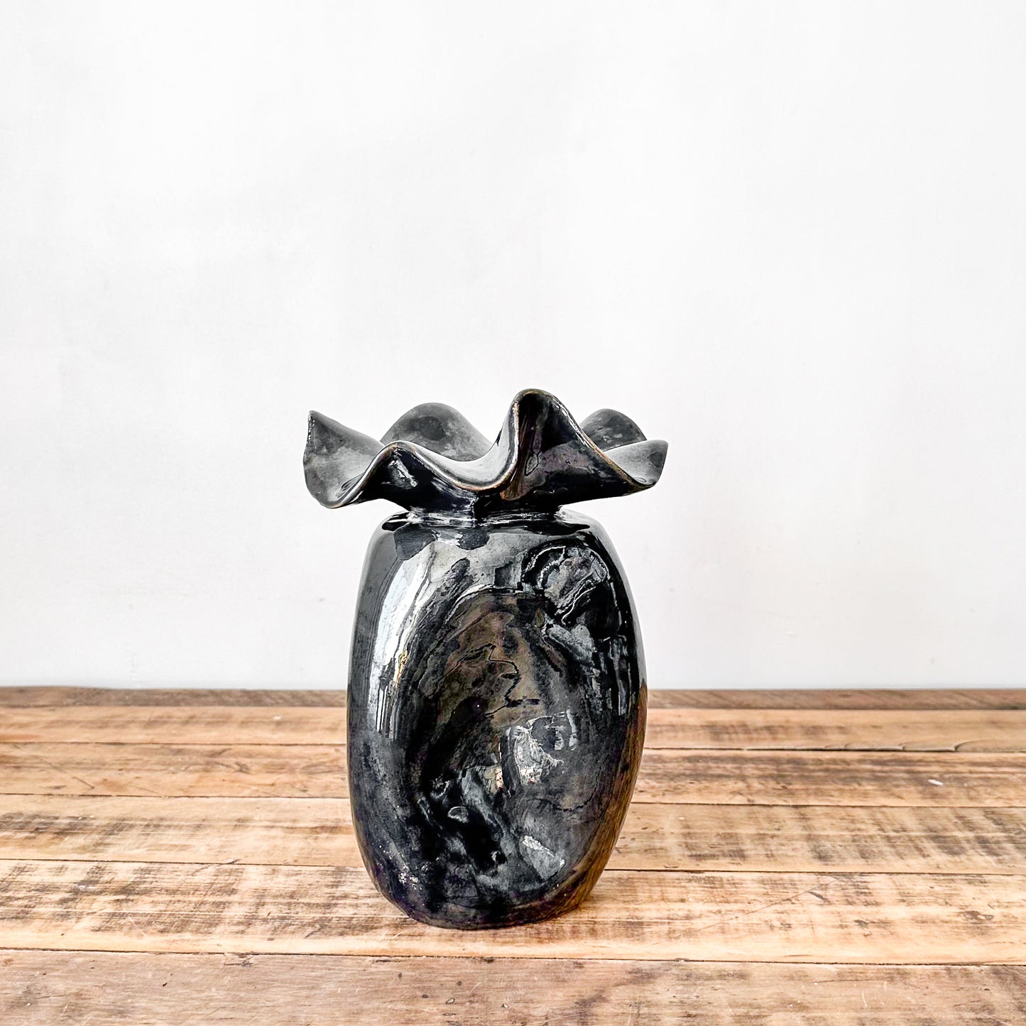 Florero Cerámica Tornasol Negro 24 cm