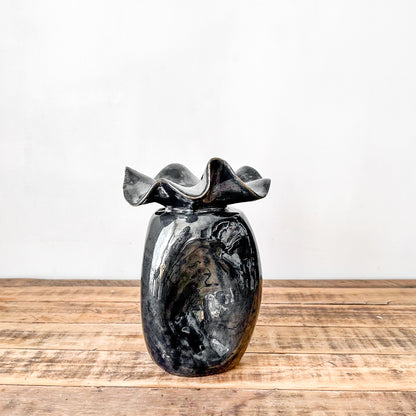 Florero Cerámica Tornasol Negro 24 cm