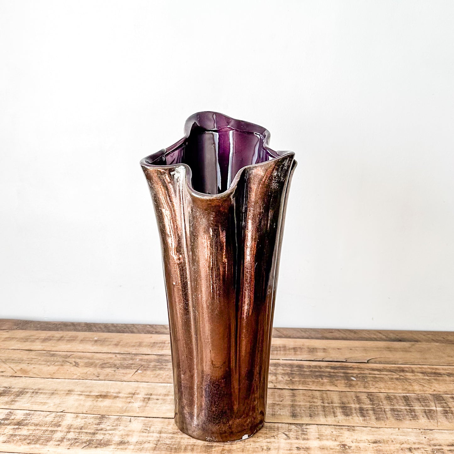Florero Cerámica Esmalte Metálico Envejecido Oxido