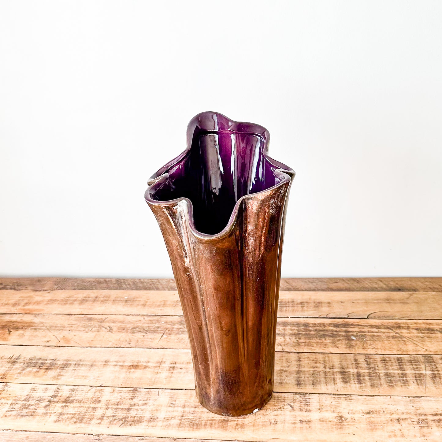 Florero Cerámica Esmalte Metálico Envejecido Oxido