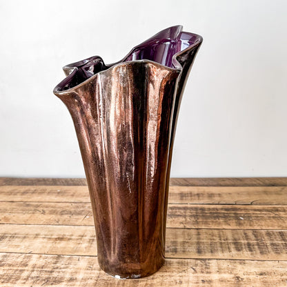 Florero Cerámica Esmalte Metálico Envejecido Oxido