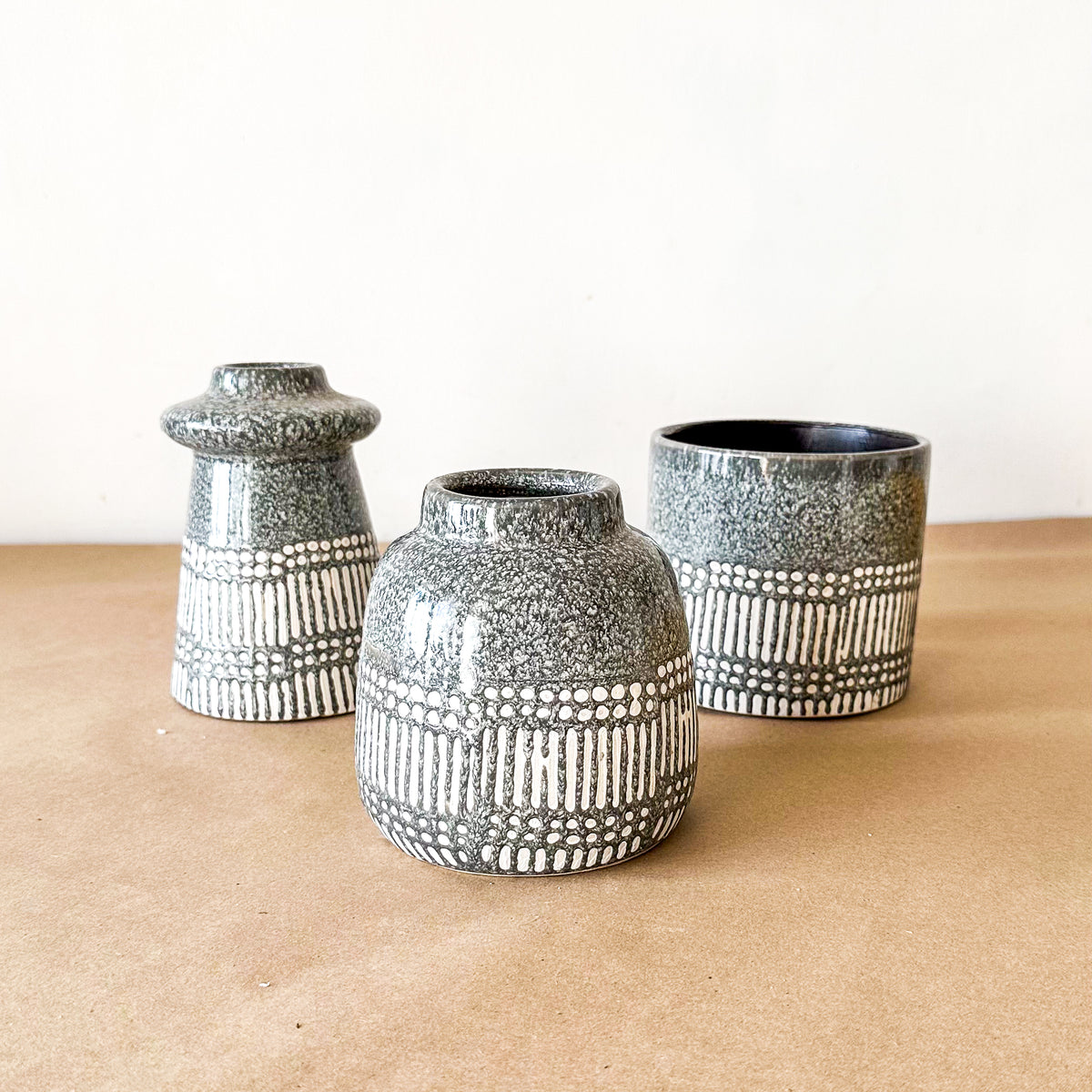 Set Floreros Cerámica Esmaltada Terrazo