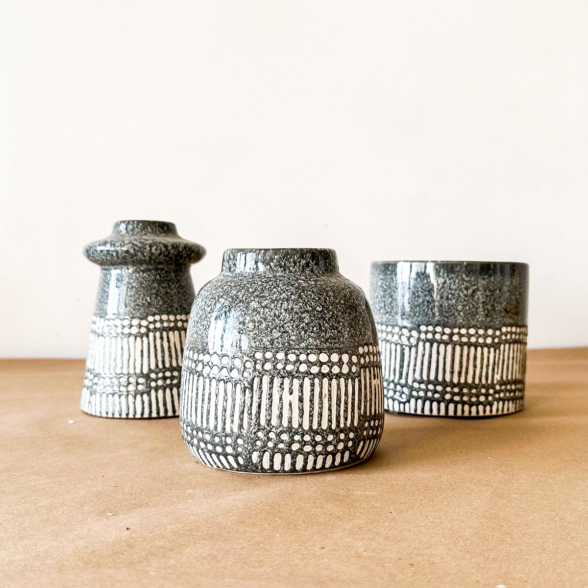 Set Floreros Cerámica Esmaltada Terrazo
