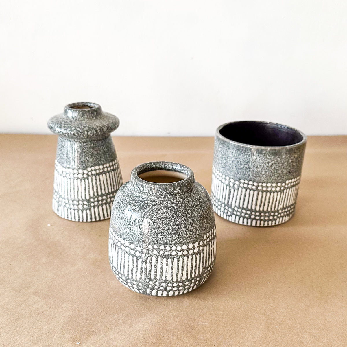 Set Floreros Cerámica Esmaltada Terrazo