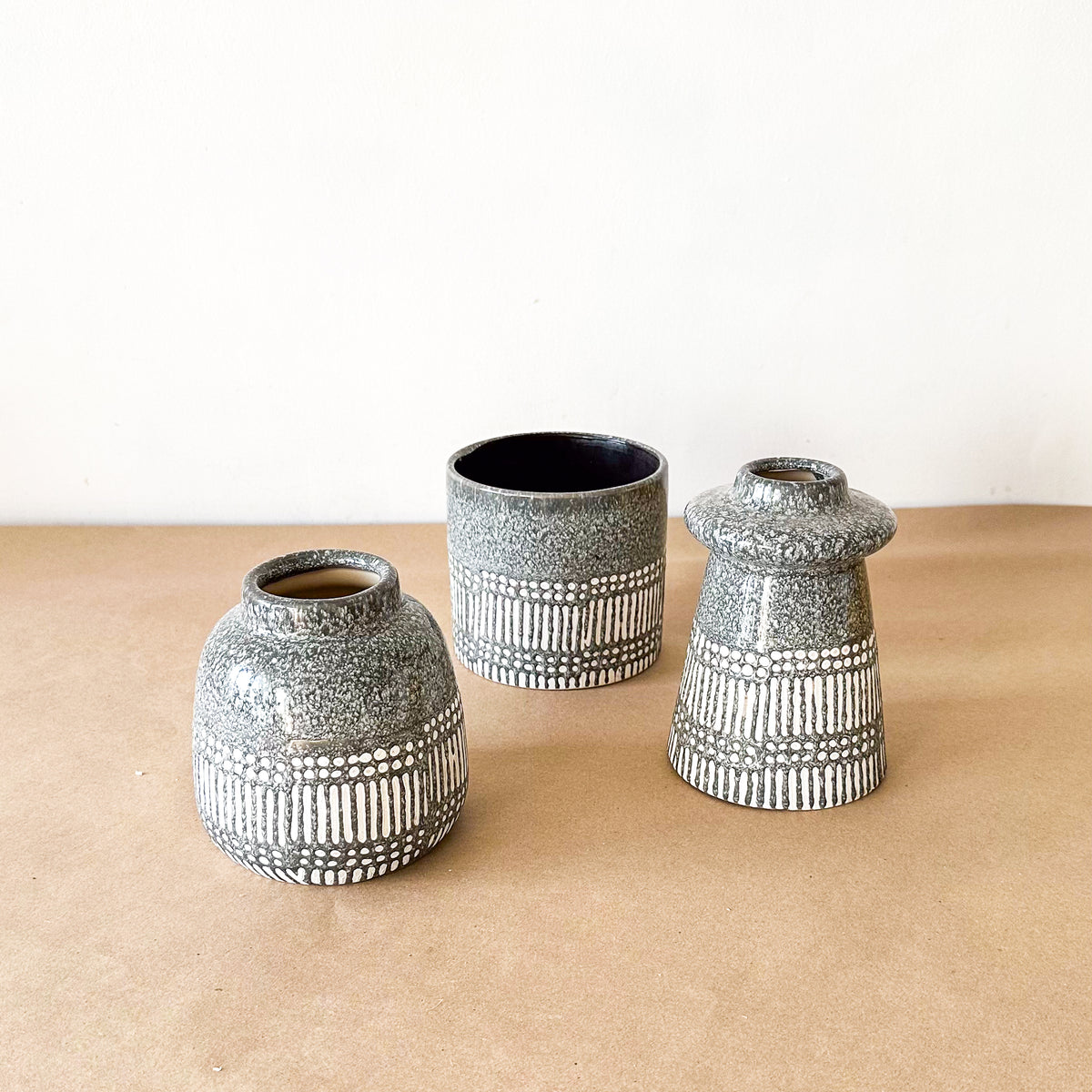 Set Floreros Cerámica Esmaltada Terrazo