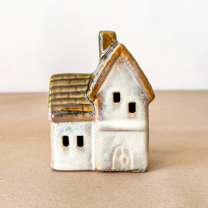 Set 3 Casitas Porta Velas Cerámica Esmaltada Adorno Frank Home Chile