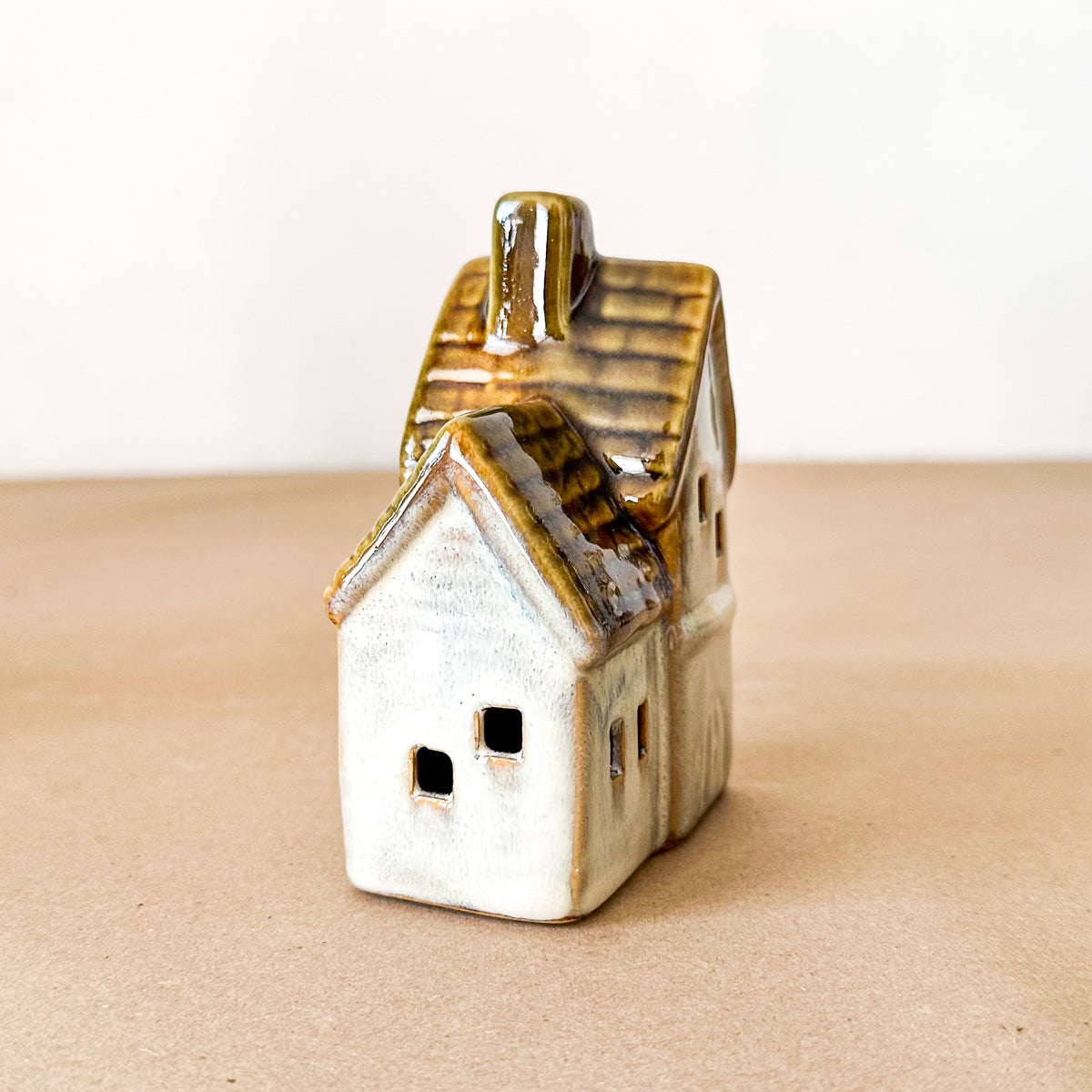 Set 3 Casitas Porta Velas Cerámica Esmaltada Adorno Frank Home Chile