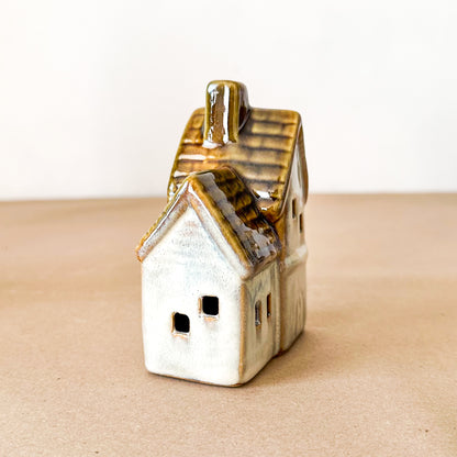 Set 3 Casitas Porta Velas Cerámica Esmaltada Adorno Frank Home Chile