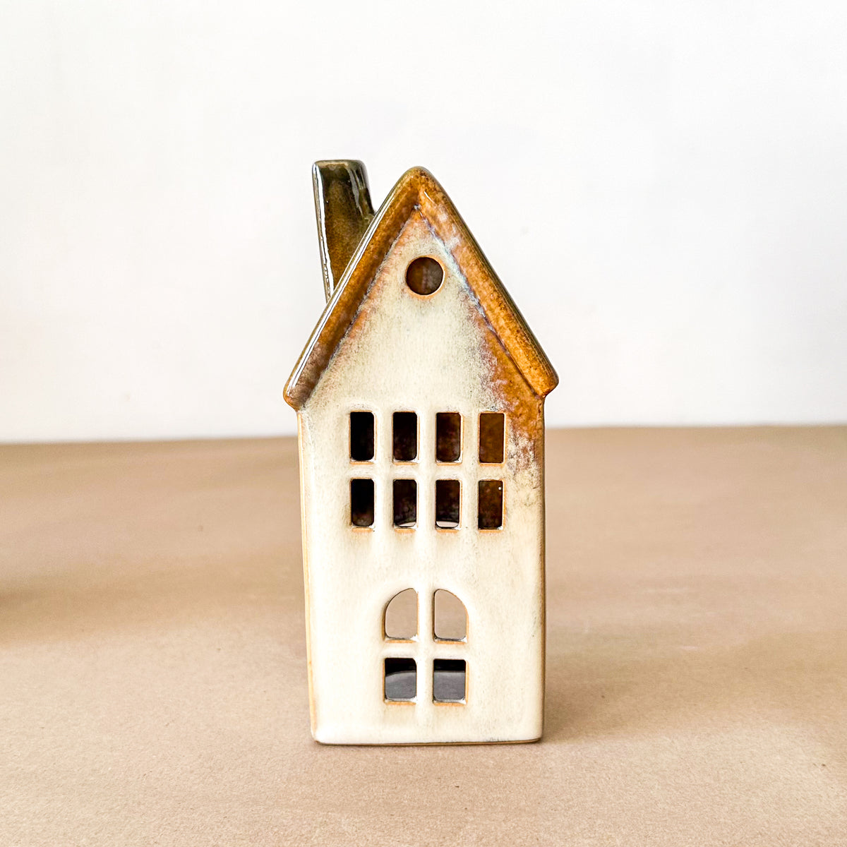 Set 3 Casitas Porta Velas Cerámica Esmaltada Adorno Frank Home Chile