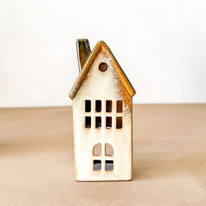 Set 3 Casitas Porta Velas Cerámica Esmaltada Adorno Frank Home Chile