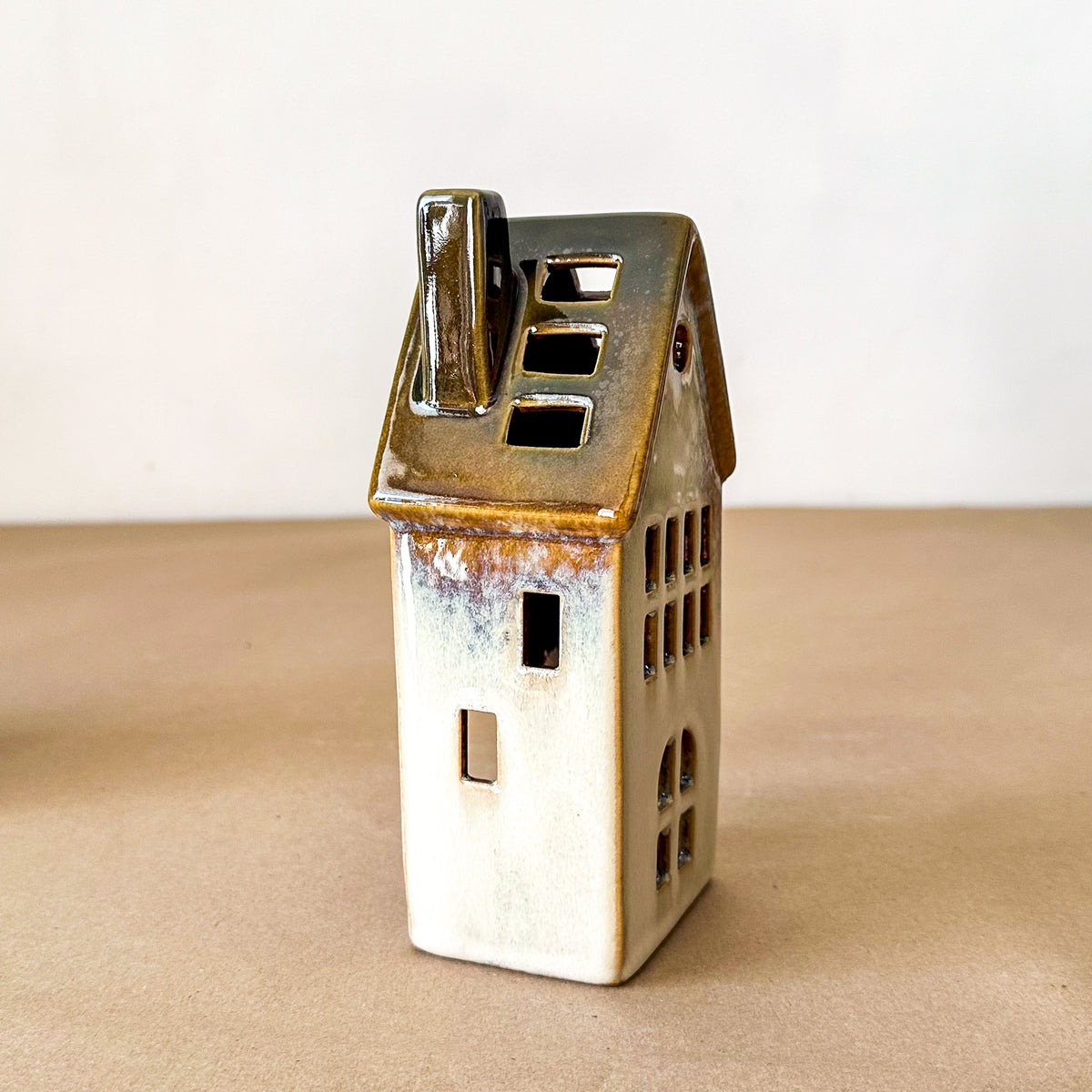 Set 3 Casitas Porta Velas Cerámica Esmaltada Adorno Frank Home Chile