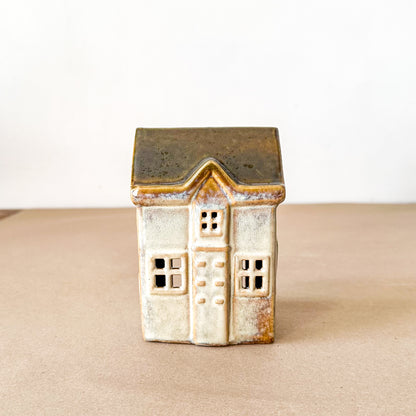 Set 3 Casitas Porta Velas Cerámica Esmaltada Adorno Frank Home Chile
