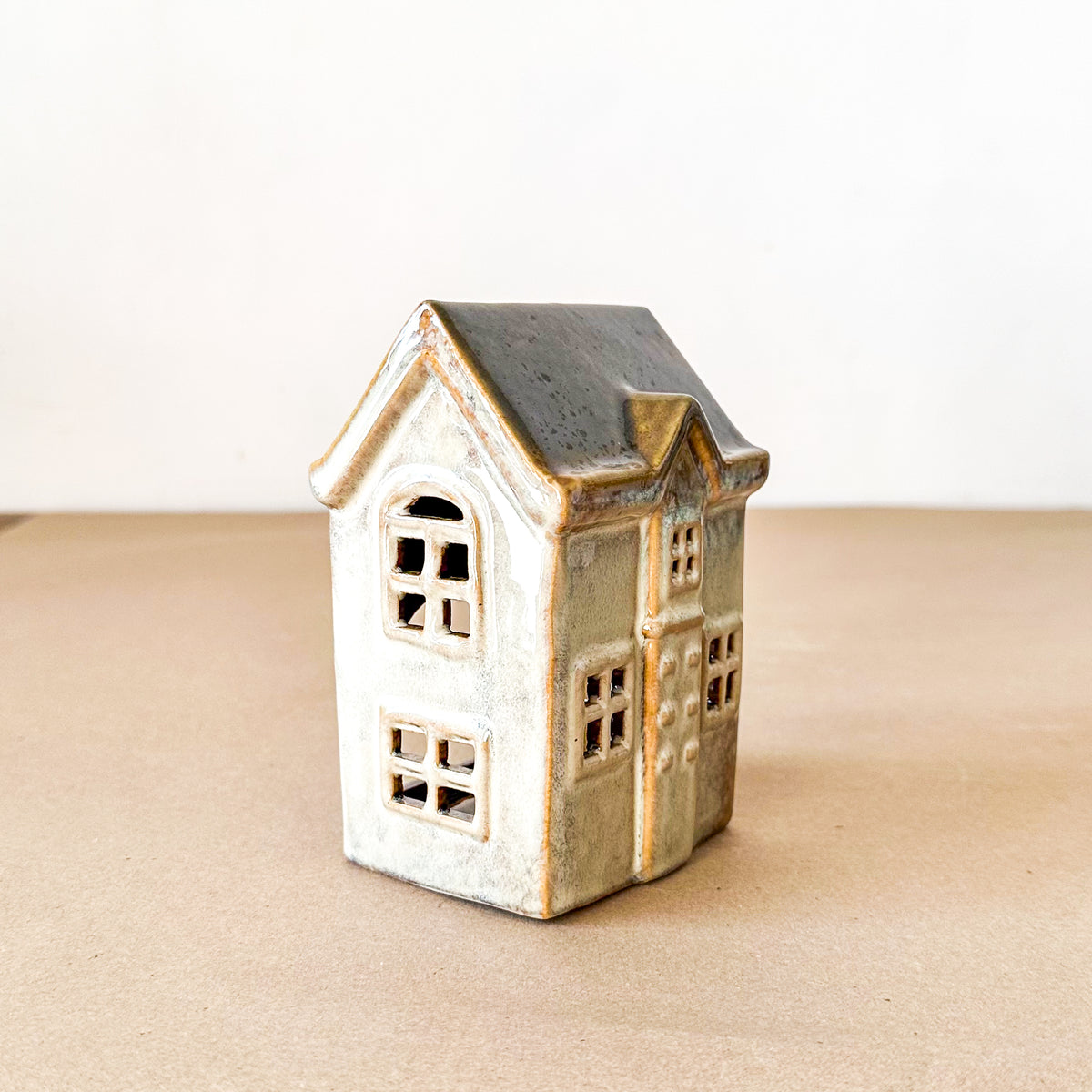 Set 3 Casitas Porta Velas Cerámica Esmaltada Adorno Frank Home Chile
