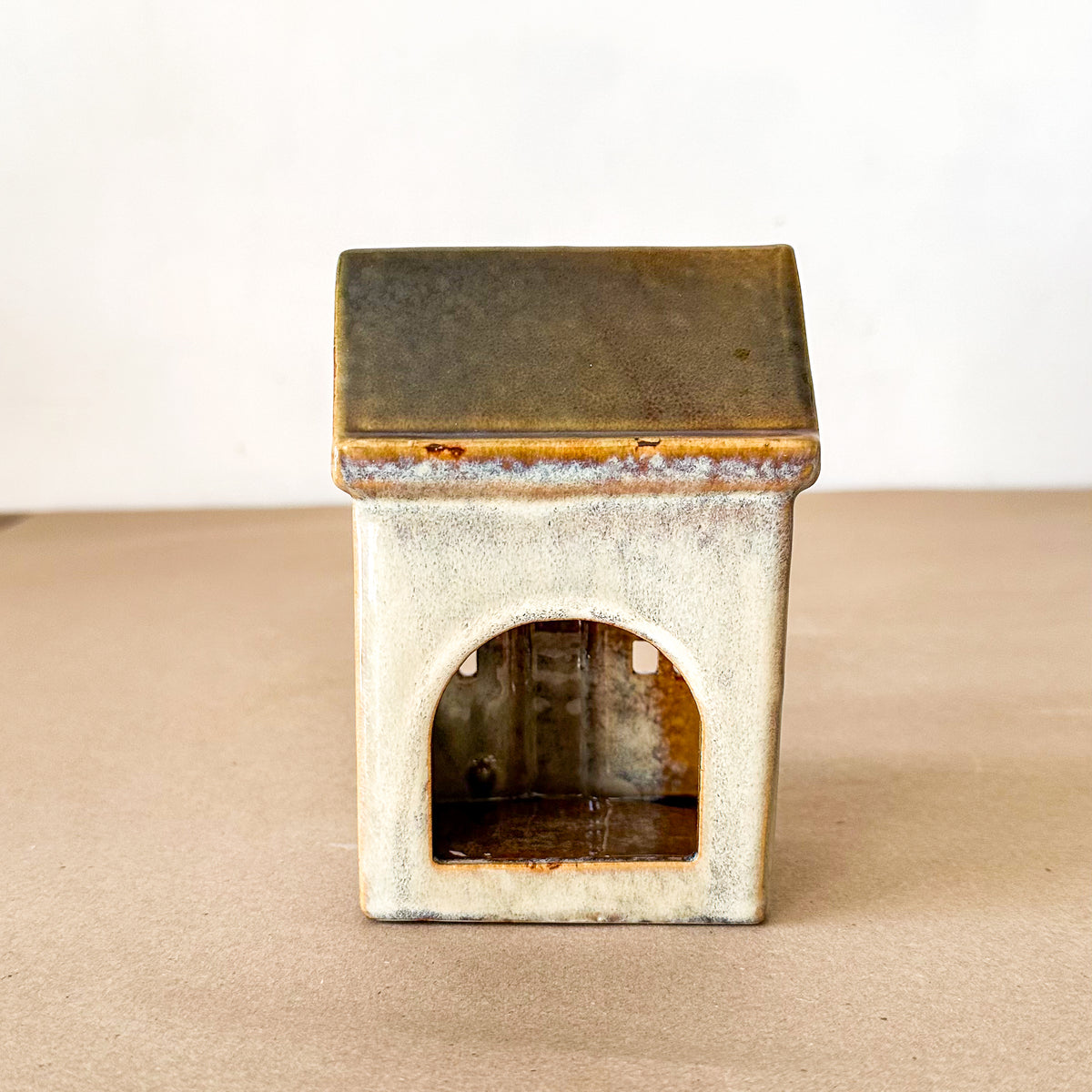 Set 3 Casitas Porta Velas Cerámica Esmaltada Adorno Frank Home Chile