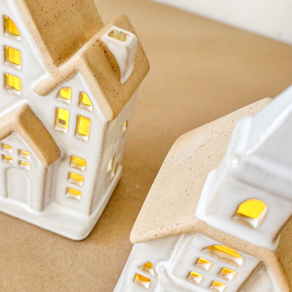 Set 3 Casitas Cerámica Bicolor con Luz Adorno Frank Home Chile
