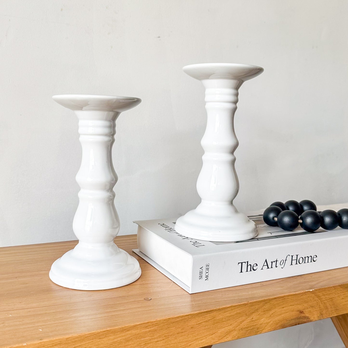 Base decorativa porta vela cerámica blanca