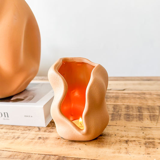 Porta Vela Ondas Cerámica 13cm - Diseño Orgánico Elegante Porta Vela Frank Home Chile