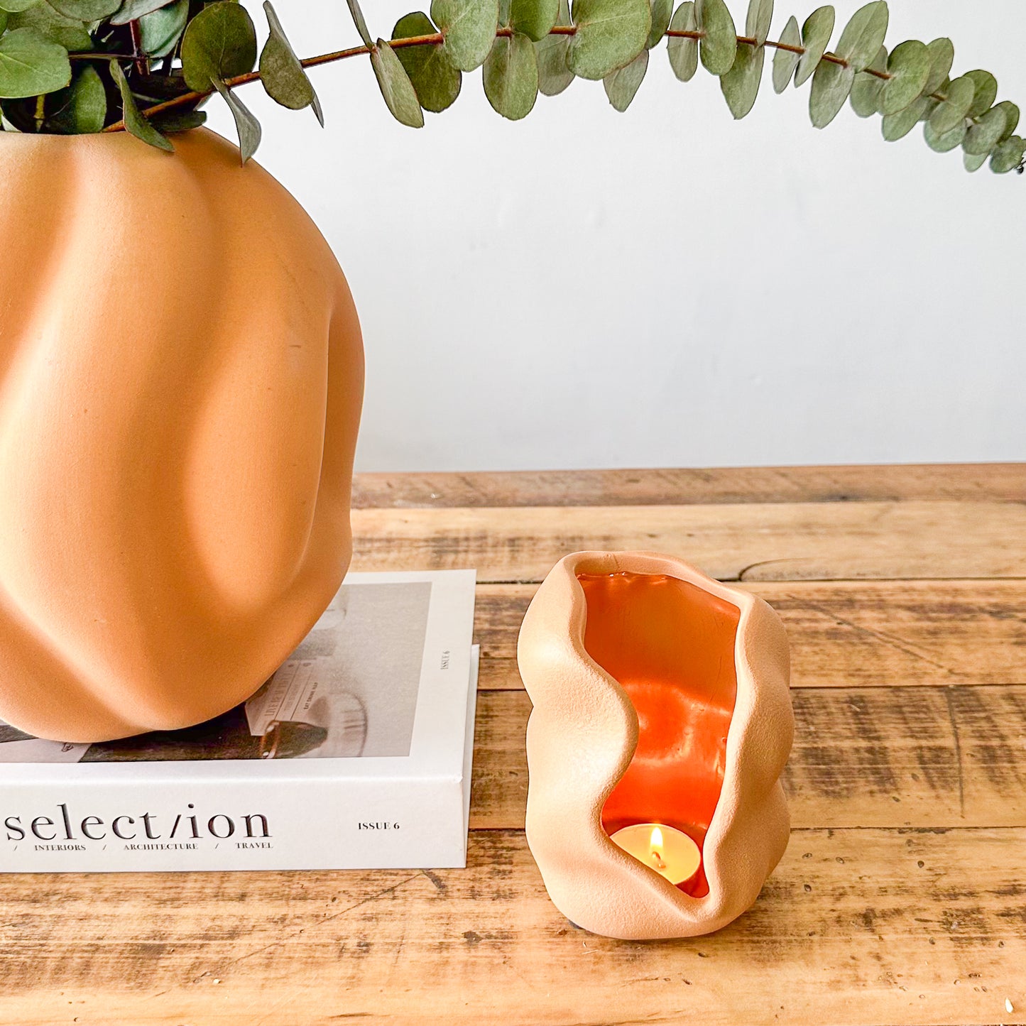 Porta Vela Ondas Cerámica 13cm - Diseño Orgánico Elegante Porta Vela Frank Home Chile