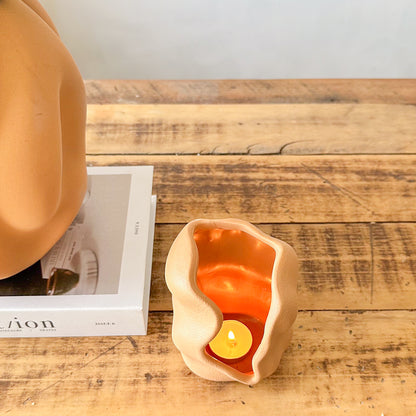 Porta Vela Ondas Cerámica 13cm - Diseño Orgánico Elegante Porta Vela Frank Home Chile