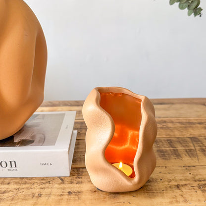 Porta Vela Ondas Cerámica 13cm - Diseño Orgánico Elegante Porta Vela Frank Home Chile