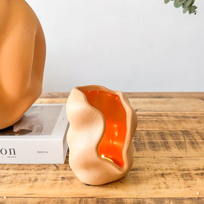 Porta Vela Ondas Cerámica 13cm - Diseño Orgánico Elegante Porta Vela Frank Home Chile