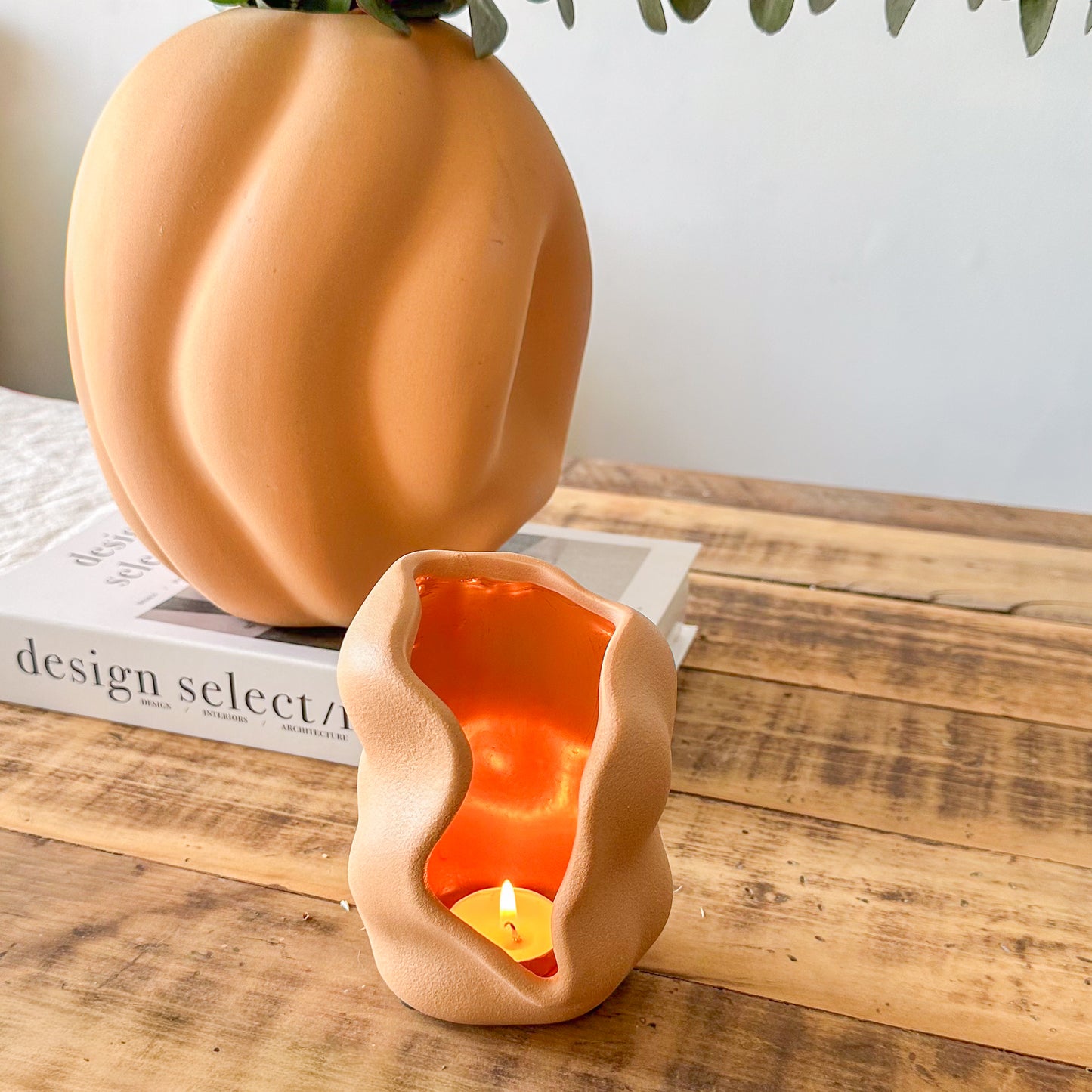 Porta Vela Ondas Cerámica 13cm - Diseño Orgánico Elegante Porta Vela Frank Home Chile