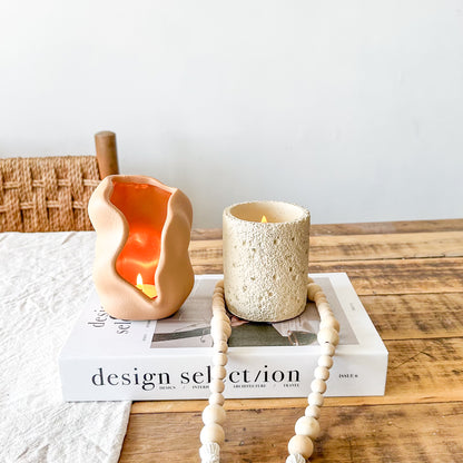 Porta Vela Ondas Cerámica 13cm - Diseño Orgánico Elegante Porta Vela Frank Home Chile