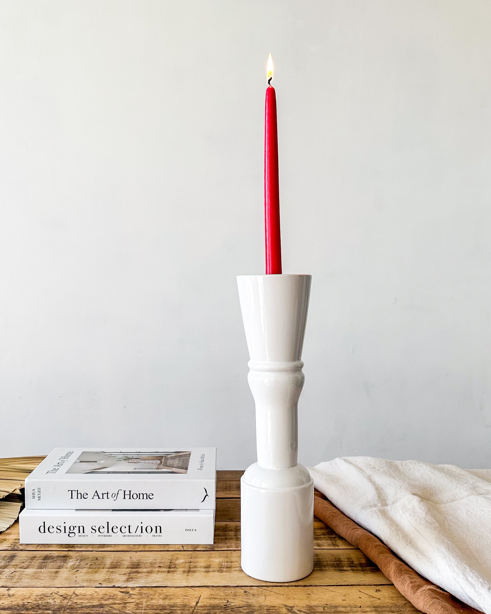 Porta Vela Cerámica Esmaltada Columna 37cm - Diseño Elegante Porta Vela Frank Home Chile