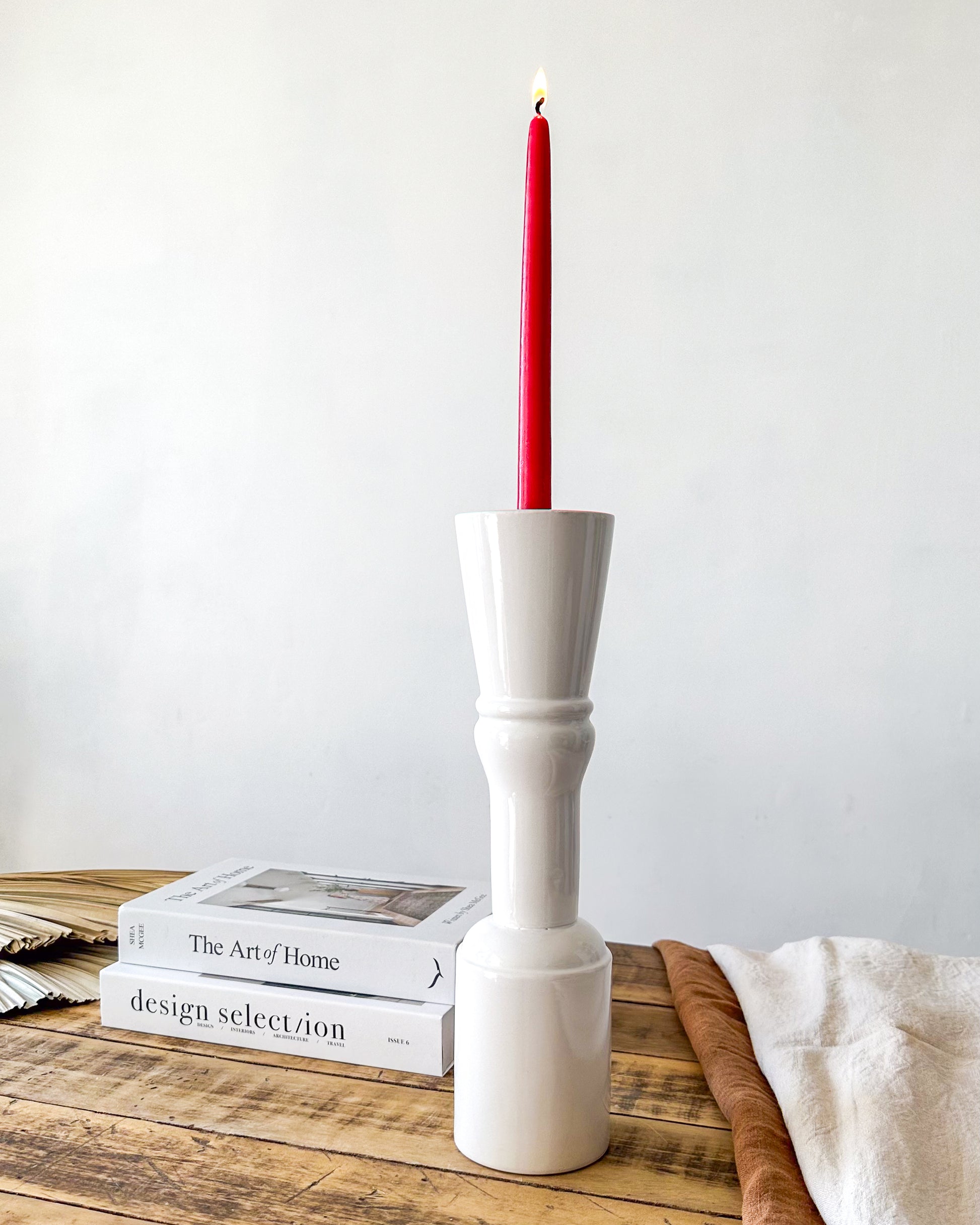 Porta Vela Cerámica Esmaltada Columna 37cm - Diseño Elegante Porta Vela Frank Home Chile